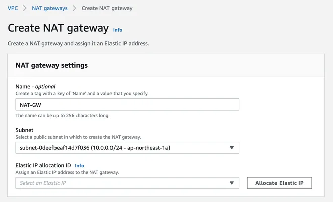 Tạo NAT Gateway trong public subnet aws
