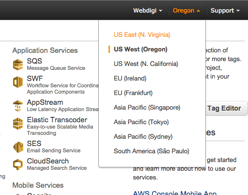 Region trong aws