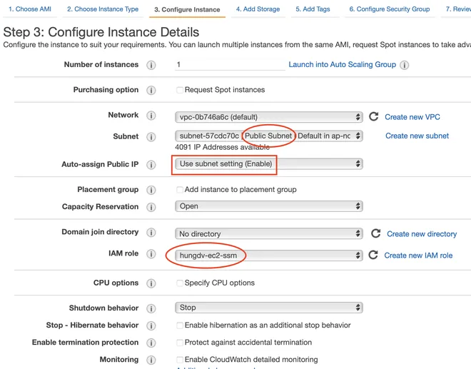 Tạo SSM instance trong public subnet