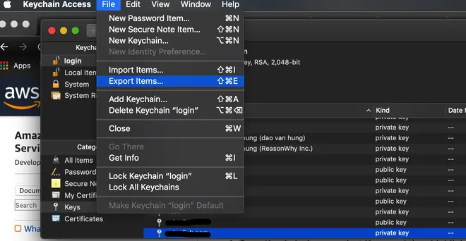 export private-key từ keychain access