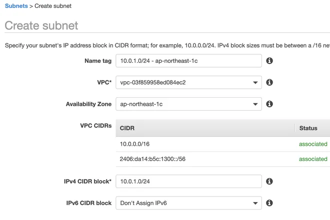 tạo subnet trong aws