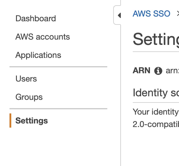 Các tab trong aws sso
