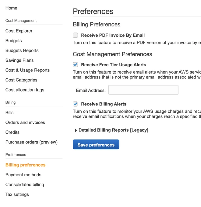 Bật Billing trong cloud watch aws