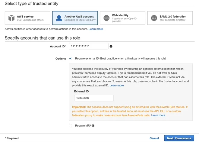 tạo cross-account IAM role với external ID