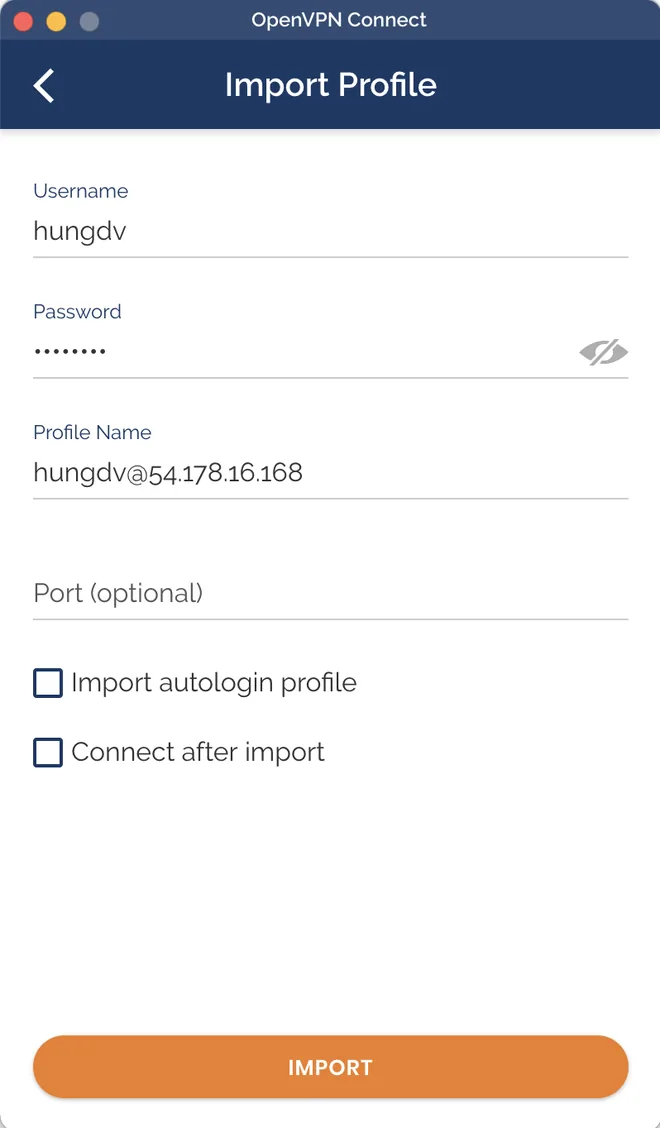 openVPN client username và password