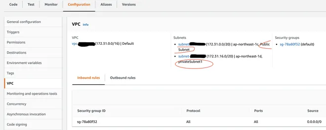 Gắn VPC vào lambda