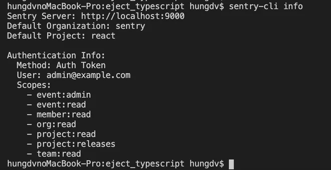 kiểm tra sentry-cli thành công
