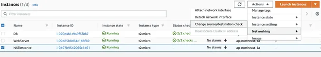 tắt Source / Destination Check cho NAT Instance AWS