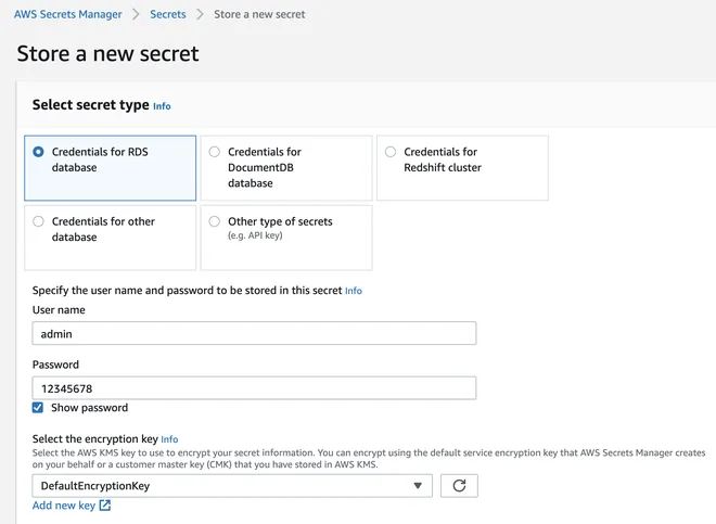 Tạo secret manager thay đổi password DB