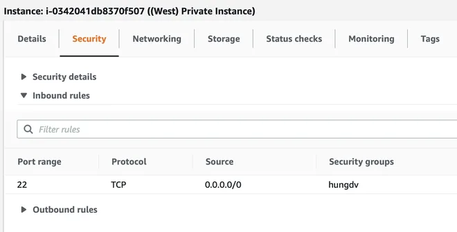 SG Inbound của West Instance