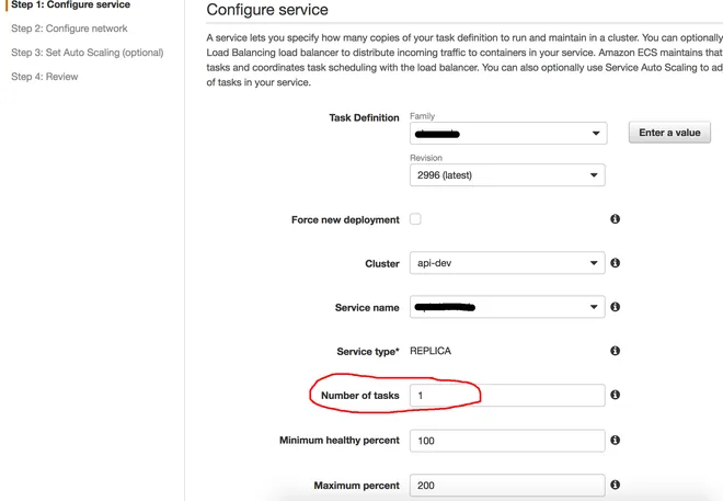 cấu hình service trong ecs aws